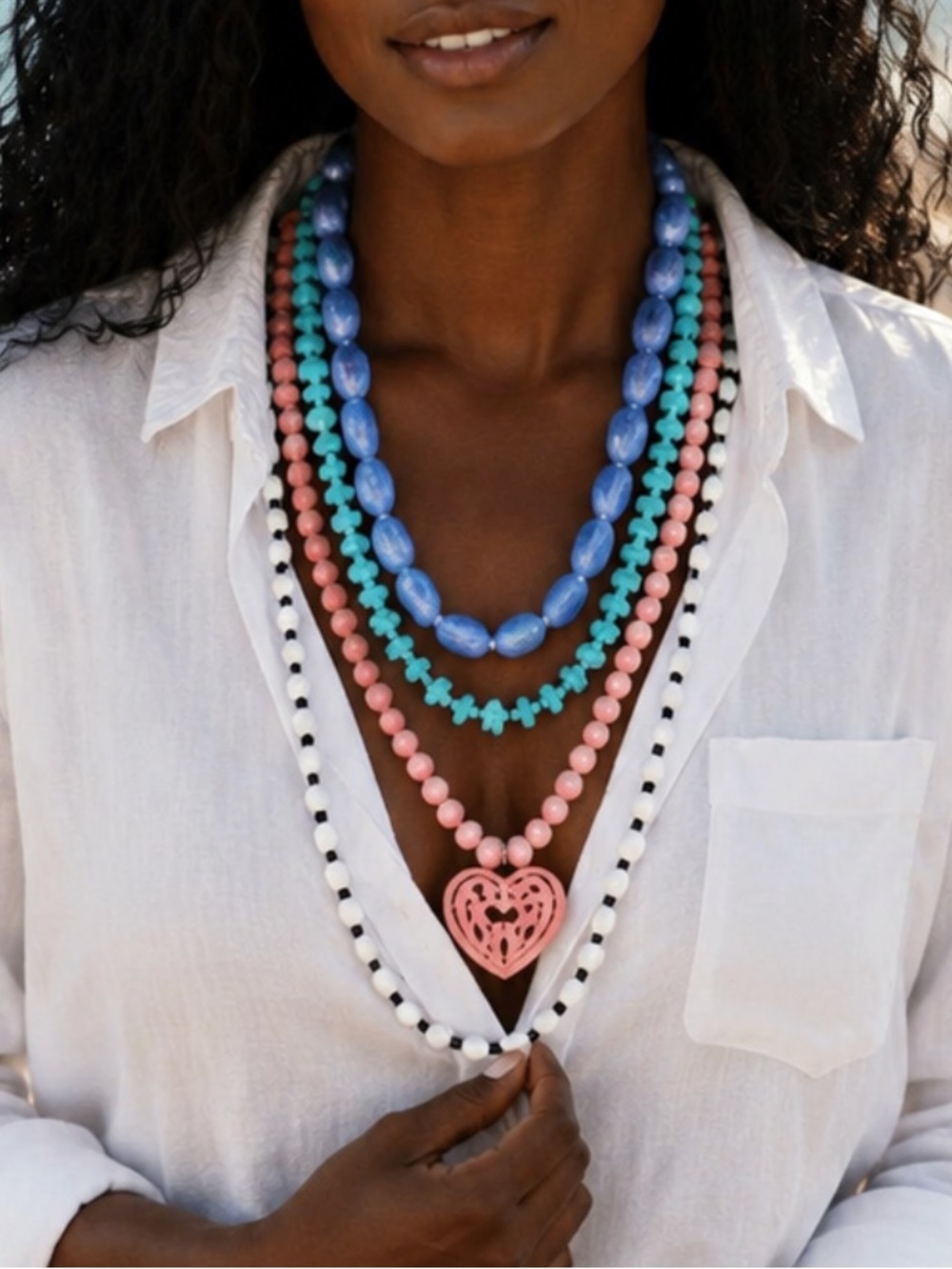 New! Coastal Beaded Stack Necklace Set 5010